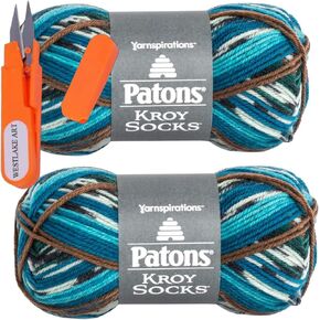 مجموعة من قاطعة الخيوط ومقص التطريز - 11c، وجوارب Yarns Patons Kroy، 1.75 أونصة، Route 66 Jacquard، عبوة من قطعتين in Kuwait