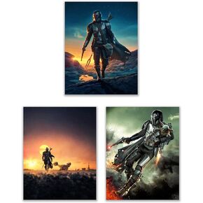 ملصقات BigWigPrints Mandalorian - ملصق Star Wars Mandalorian، فن من الموسم الأول والثاني والثالث - مجموعة من 3 (11x14) لوحات فنية جدارية Mandalorian، Baby Grogu وPedro Pascal في دور Mando in Kuwait