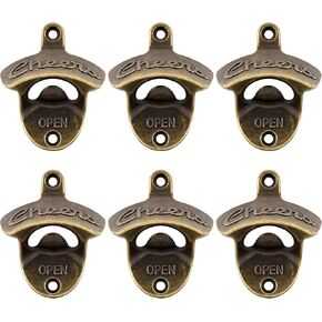 Rustic Bottle Opener Wall Mounted Beer Cap Opener Cheers, Mountable Bottle Cap Opener Antique Copper for Party Bar (Pack of 3)