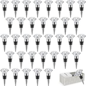 Crystal Wine Bottle Stopper Wine Stoppers Reusable Diamond Plug Beverage Wine Corks Wine Decorative Stopper Kits with Individual Present Box for Parties Wedding (24 Pieces)