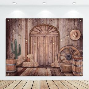 Cowboy Decorations Backdrop Western Party Decorations Rustic Background Banner Props Barn Farm Wild West Party Backdrop Vinyl Cowboy Birthday Supplies for Birthday Country Photography(5 x 7 ft)