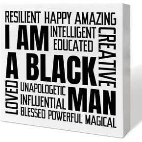 Black Men Art Desk Decor, African American Decor for Home Office Black King Living Room Bedroom Decoration, Black Man Inspirational Gifts for Men, Strong Proud Loyal, Wooden Box Sign