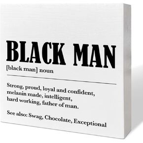 Black Men Art Desk Decor, African American Decor for Home Office Black King Living Room Bedroom Decoration, Black Man Inspirational Gifts for Men, Strong Proud Loyal, Wooden Box Sign