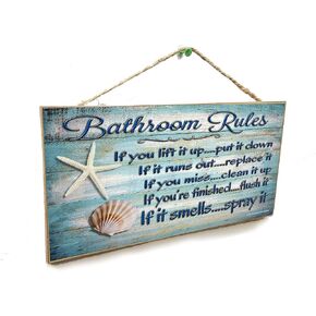 Funny 5"x10" Seashells Bathroom Rules If It Smells Spray It Beach Seaside Ocean Restroom Wall Decor Sign Plaque 10 Inches By 5 Inches