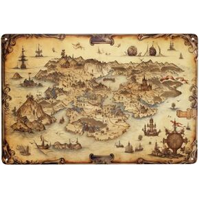 Vintage Nautical World Map Rustic Metal Tin Sign Wall Art Antique Map of the High Seas Wall Decor Retro Home Tinplate Signs for Living Room,Man Cave,Bar Classic Maritime Decorative Poster 5.5x8inch