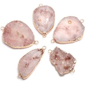 5Pcs Natural Druzy Agate Links Necklace Pendants Gemstone Charm Connectors Golden Plated for Necklace Bracelet Jewelry Making