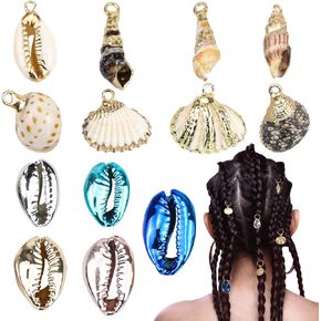Shell Braided Hair Accessories, 13 Pcs Different Pigtail Shell Jewelry Hair Clips Pendant Ocean Conch Seashell Enamel Charms Pendants for Diy Jewelry Making, Women Men Dreadlock Accessories
