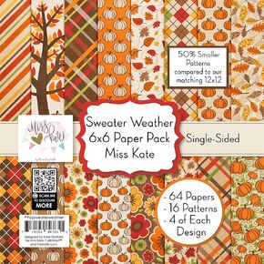 6x6 Pattern Paper Pack - Sweater Weather - for Fall Autumn Scrapbook Premium Specialty Paper Single-Sided 6"x6" Collection Includes 64 Sheets - 50% Smaller Patterns - by Miss Kate Cuttables