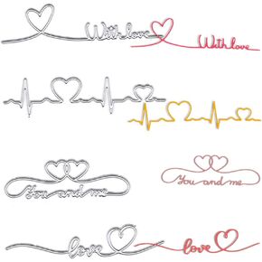 ALIBBON 4Pcs Love Heart Borders Die Cuts for Card Making, Heart Beat Edge Cutting Dies Metal Template Molds, Love Words Dies for Crafting DIY Photo Album Paper Embossing Scrapbooking Supplies