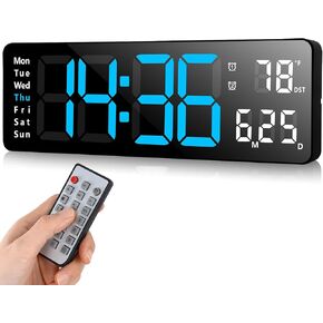 Digital Wall Clocks, Wall Clock with Day and Date, Modern Wall Clocks for Living Room, Silent Wall Clocks for Bedrooms with Remote Control (Green, 16.2")