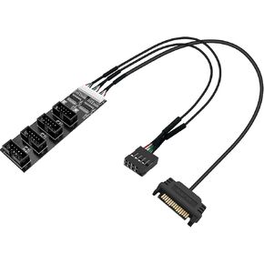 Internal USB 2.0 Hub Header Splitter with SATA Powered Cable,4 Ports Motherboard Extension Splitter for WiFi Receiver, Fans, and RGB Light