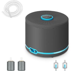 Aquarium Air Pump, Quiet Fish Tank Air Pump with adjustable knob and Dual Outlet, Oxygen Aerator Pump with Air Stone,soft tube and Check Valve for Fish Tank Up to 200 Gallons