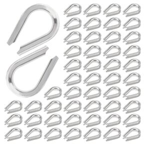 50Pcs M6 Wire Rope Thimbles 1/4", Stainless Steel Thimble for Diameter Cable Rigging, Clothesline, Rope Hardware Fittings