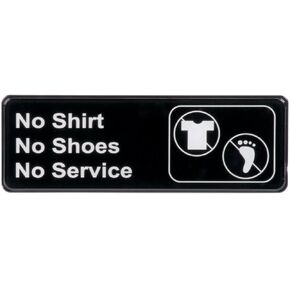 No Shirt, No Shoes, No Service Sign Door Plate for Cafe Restaurant - Black and White, 9" x 3"