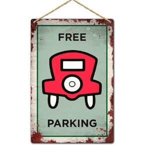 Free Parking Metal Wall Plaque, Monopoly Inspired Aluminium Wall Decor Retro Tin Sign 12" x 8" Inch,de15aA125