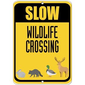 New Metal Sign Aluminum Sign Slow Wildlife Crossing Traffic Sign Plaque for Yard Garage Driveway House Fence for Outdoor & Indoor 8"x12"