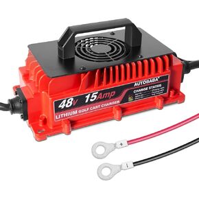48 Volts 15 AMP Lithium Golf Cart Battery Charger with Ring Terminals Plug, Portable Onboard 15A Lithium Rapid Charger for 48V Golf Carts with LFP LiFePO4 Batteries
