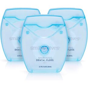 Smileactives Whitening Dental Floss for Adults, Waxed Tooth Floss for Teeth Whitening, Cleaning, Plaque Removal and Gum Protection, Removes Coffee, Tea, and Lingering Stains, Mint Flavored, Pack of 3