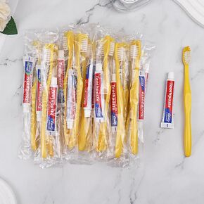 Disposable Toothbrushes with Toothpaste Pack of 20, Yellow Hollow Toothbrush with 10g Toothpaste Individually Wrapped Disposable Travel Toothbrushes Kit in Bulk for Homeless,Airbnb,Hotel,Charity