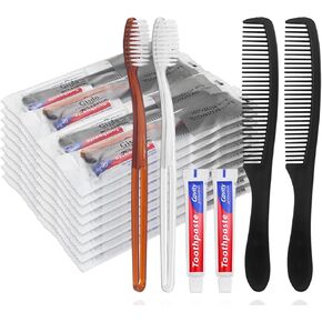 100 Pack Disposable Toothbrushes with Toothpaste and Comb for Homeless Individually Wrapped,10g Travel Toothpaste,7inch Black Hair Comb,Bulk Toothbrush for Hotel,AirBnb,Shelter,Charity