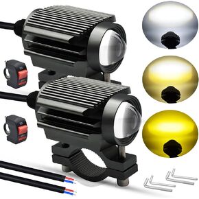 NC HONLEEX DC8-80V Driving LED Lights 60W Double Color White 6000K High Bean Amber 3000K Low Beam LED Fog Sport Lights with Lens Waterproof for Cars ATV UTV Bike Motorcycle. (2xSpot+2xSwitch)