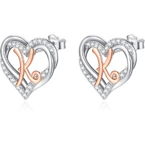 INFUSEU 925 Sterling Silver Initial Earrings for Women Girls, Cute Heart Letter Jewelry Gifts