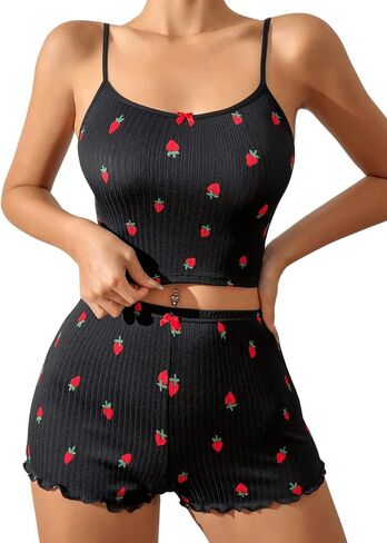 Floerns Women's 2 Piece Pajama Set Cherry Print Cami Top with Shorts Sleepwear in Saudi Arabia