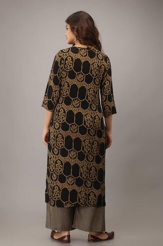 Women's Rayon Screen Print Straight 3/4 Sleeve Kurta Palazzo Set in Saudi Arabia