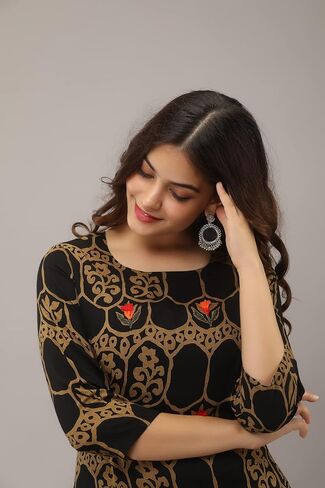 Women's Rayon Screen Print Straight 3/4 Sleeve Kurta Palazzo Set in Saudi Arabia