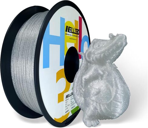 HELLO3D خيوط PLA لامعة فضية 1.75 مم، طباعة ثلاثية الأبعاد لامعة PLA خيوط 1 كجم/بكرة، سطح فلاش السماء المرصعة بالنجوم، دقة الأبعاد +/- 0.05 مم، متوافق مع معظم طابعات/أقلام FDM ثلاثية الأبعاد in Saudi Arabia
