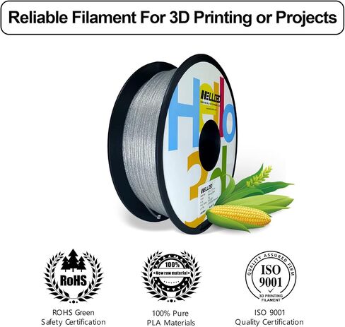 HELLO3D خيوط PLA لامعة فضية 1.75 مم، طباعة ثلاثية الأبعاد لامعة PLA خيوط 1 كجم/بكرة، سطح فلاش السماء المرصعة بالنجوم، دقة الأبعاد +/- 0.05 مم، متوافق مع معظم طابعات/أقلام FDM ثلاثية الأبعاد in Saudi Arabia