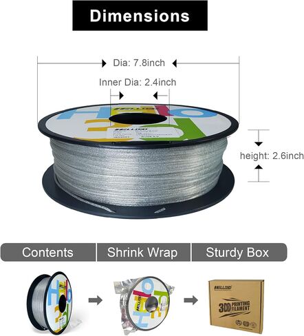 HELLO3D خيوط PLA لامعة فضية 1.75 مم، طباعة ثلاثية الأبعاد لامعة PLA خيوط 1 كجم/بكرة، سطح فلاش السماء المرصعة بالنجوم، دقة الأبعاد +/- 0.05 مم، متوافق مع معظم طابعات/أقلام FDM ثلاثية الأبعاد in Saudi Arabia