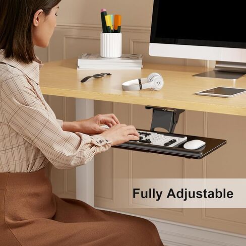 صينية لوحة المفاتيح Suptek أسفل المكتب بارتفاع قابل للتعديل ولوحة مفاتيح منزلقة مريحة وصينية ماوس، 25 بوصة × 9.8 بوصة، DSF5 in Kuwait