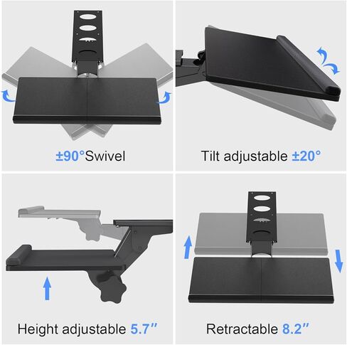 صينية لوحة المفاتيح Suptek أسفل المكتب بارتفاع قابل للتعديل ولوحة مفاتيح منزلقة مريحة وصينية ماوس، 25 بوصة × 9.8 بوصة، DSF5 in Kuwait