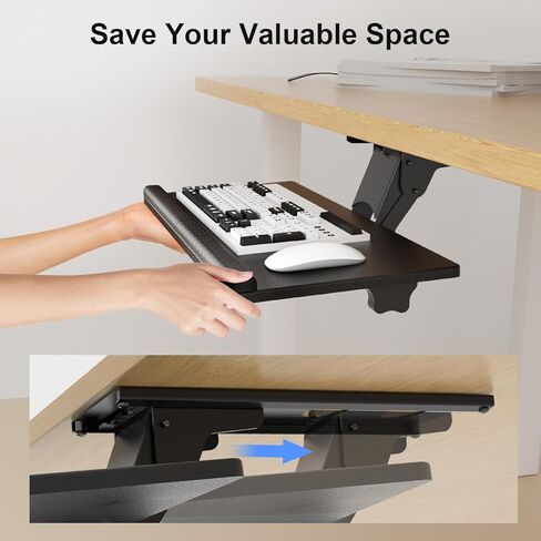 صينية لوحة المفاتيح Suptek أسفل المكتب بارتفاع قابل للتعديل ولوحة مفاتيح منزلقة مريحة وصينية ماوس، 25 بوصة × 9.8 بوصة، DSF5 in Kuwait