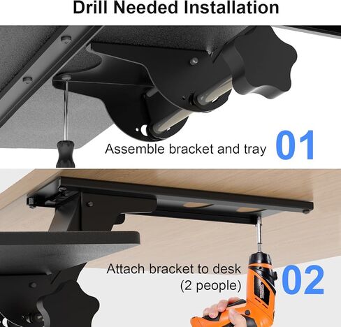 صينية لوحة المفاتيح Suptek أسفل المكتب بارتفاع قابل للتعديل ولوحة مفاتيح منزلقة مريحة وصينية ماوس، 25 بوصة × 9.8 بوصة، DSF5 in Kuwait