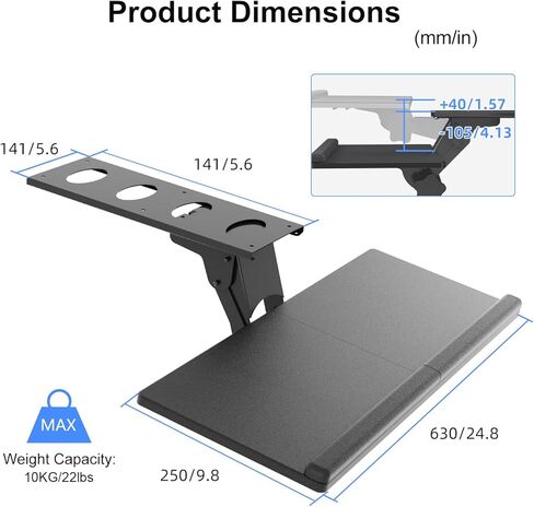 صينية لوحة المفاتيح Suptek أسفل المكتب بارتفاع قابل للتعديل ولوحة مفاتيح منزلقة مريحة وصينية ماوس، 25 بوصة × 9.8 بوصة، DSF5 in Kuwait