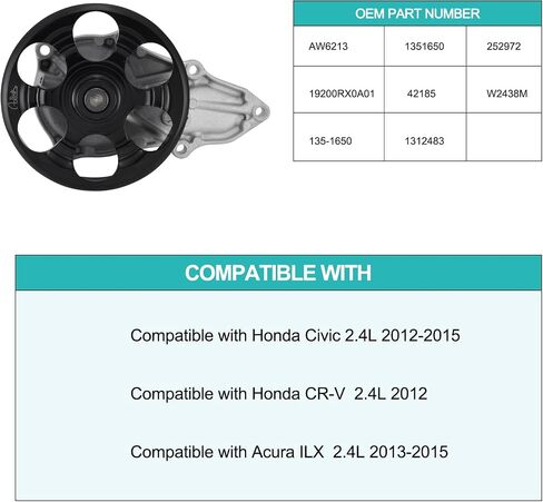 AW6213 Water Pump For Acura ILX 2013 2014 2015,Honda Civic 2012 2013 2014 2015,CR-V 2012 1.5L 1.8L 2.0L 2.4L in Saudi Arabia