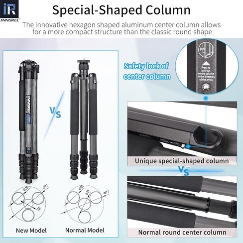 Carbon Fiber Travel Tripod-INNOREL P254CF 60" Professional Compact Camera Tripod Stand for Digital DSLR Travel with Fast Flip Buckle Special-Shaped Center Column 0.98in/25mm Tube Max Load 26.5lb/12kg in Saudi Arabia