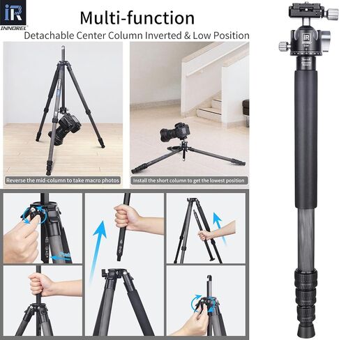 Carbon Fiber Travel Tripod-INNOREL P254CF 60" Professional Compact Camera Tripod Stand for Digital DSLR Travel with Fast Flip Buckle Special-Shaped Center Column 0.98in/25mm Tube Max Load 26.5lb/12kg in Saudi Arabia