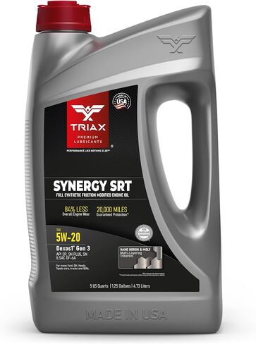 TRIAX Synergy SRT 5W-20 Full Synthetic PAO-Ester Engine Oil, 20K Mile Drain, Moly/Boron Friction Modified, API SP Licensed, Dex2 Gen 3, 3x Wear Protection (1 Quart) in Saudi Arabia
