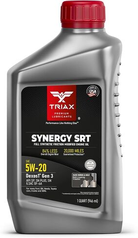 TRIAX Synergy SRT 5W-20 Full Synthetic PAO-Ester Engine Oil, 20K Mile Drain, Moly/Boron Friction Modified, API SP Licensed, Dex2 Gen 3, 3x Wear Protection (1 Quart) in Saudi Arabia