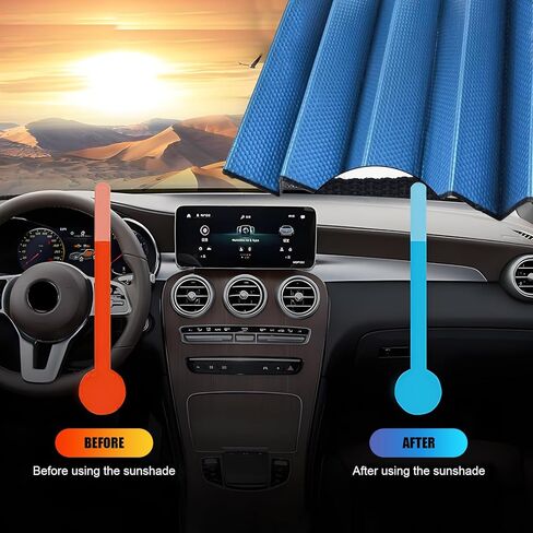 عبوة واحدة من عاكس الأشعة فوق البنفسجية للزجاج الأمامي للسيارة، مقاس 57.08 بوصة × 27.55 بوصة، غطاء عازل للحرارة للنافذة الأمامية للسيارة، يحافظ على برودة سيارتك، تصميم على الوجهين، لوحة تعتيم عالمية (أسود) in Kuwait