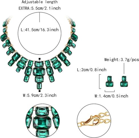 Flyonce الأخضر بيان مجموعة المجوهرات، خمر حجر الراين كريستال آرت ديكو زي مكتنزة طوق قلادة مسمار مجموعة الأقراط in Kuwait