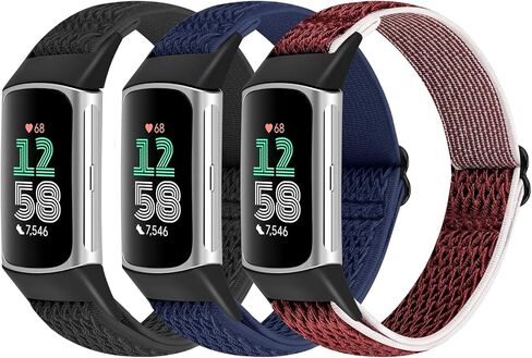 3 عبوات من أربطة النايلون المرنة المتوافقة مع Fitbit Charge 6/Fitbit Charge 5 Band، سوار معصم بديل بحلقة نايلون مطاطية قابلة للتعديل لـ Fitbit Charge 5/Charge 6، للرجال والنساء in Kuwait
