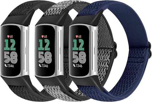 3 Pack Elastic Nylon Bands Compatible with Fitbit Charge 6/Fitbit Charge 5 Band, Adjustable Stretchy Nylon Loop Sports Strap Replacement Wristband for Fitbit Charge 5/Charge 6, Men and Women in Saudi Arabia