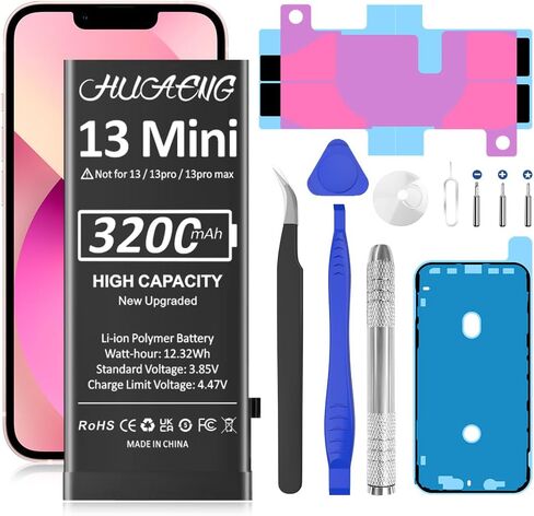 [3200 مللي أمبير] بطارية لهاتف iPhone 13 Mini، 5.4 بوصة (2023 ترقية جديدة) بطارية بديلة عالية السعة لهاتف iPhone 13 Mini A2481 A2626 A2628 A2629 A2630 مع مجموعة أدوات الإصلاح in Kuwait