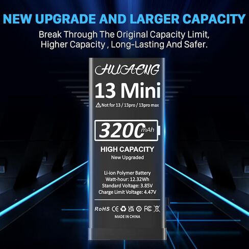 [3200 مللي أمبير] بطارية لهاتف iPhone 13 Mini، 5.4 بوصة (2023 ترقية جديدة) بطارية بديلة عالية السعة لهاتف iPhone 13 Mini A2481 A2626 A2628 A2629 A2630 مع مجموعة أدوات الإصلاح in Kuwait