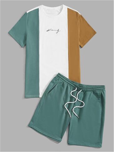 SOLY HUX Men's Short Sleeve Tracksuit Summer T Shirt Shorts Set Color Block Two Piece Casual Outfits in Saudi Arabia