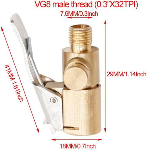 ظرف هواء للإطارات مع محول مشبك مع صمام تحرير الهواء، وصلة محول فوهة نفخ الإطارات بقفل نحاسي، لا يوجد تسرب للإطارات لمضخة ضاغط نفخ السيارة، أداة توصيل الملحقات 8 مم in Kuwait